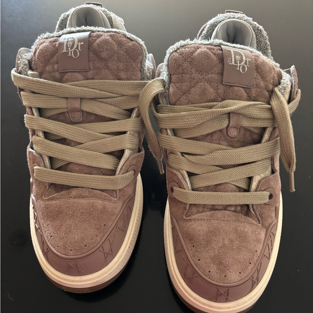 Dior Taupe and Gray Quilted Sneakers